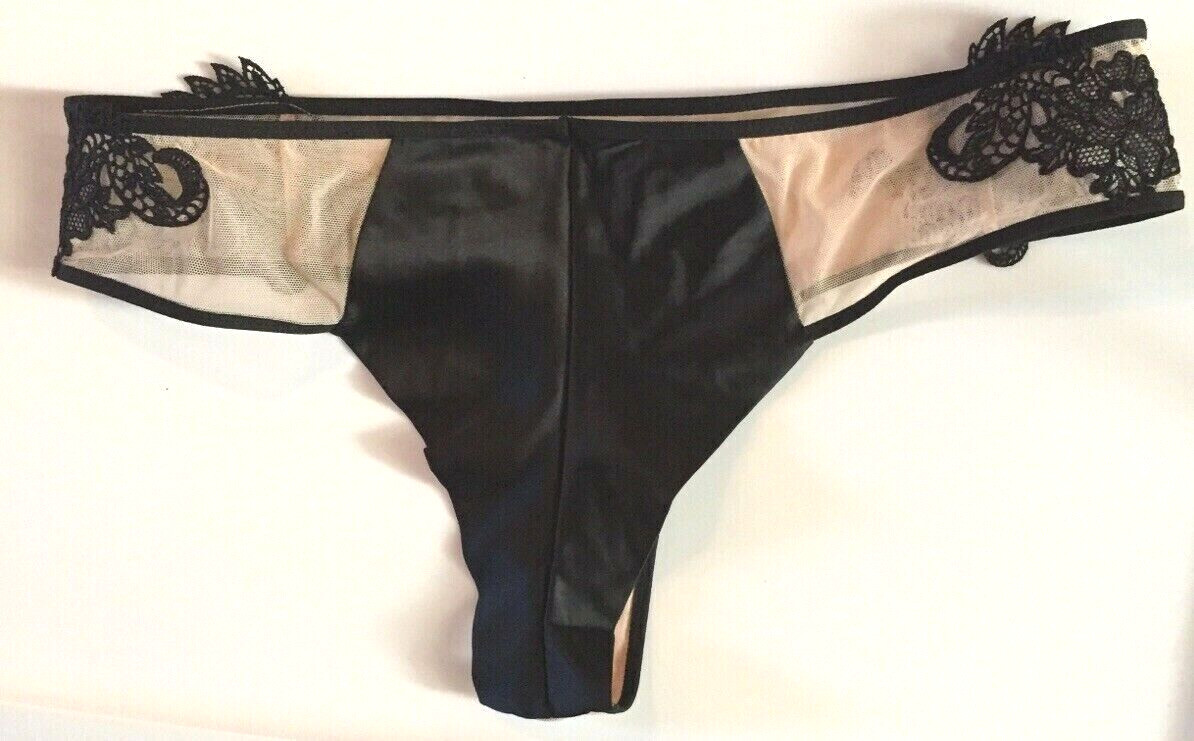 Victorias Secret Black Dragon Applique Cheeky Panties Size M Mesh Split Back NWT