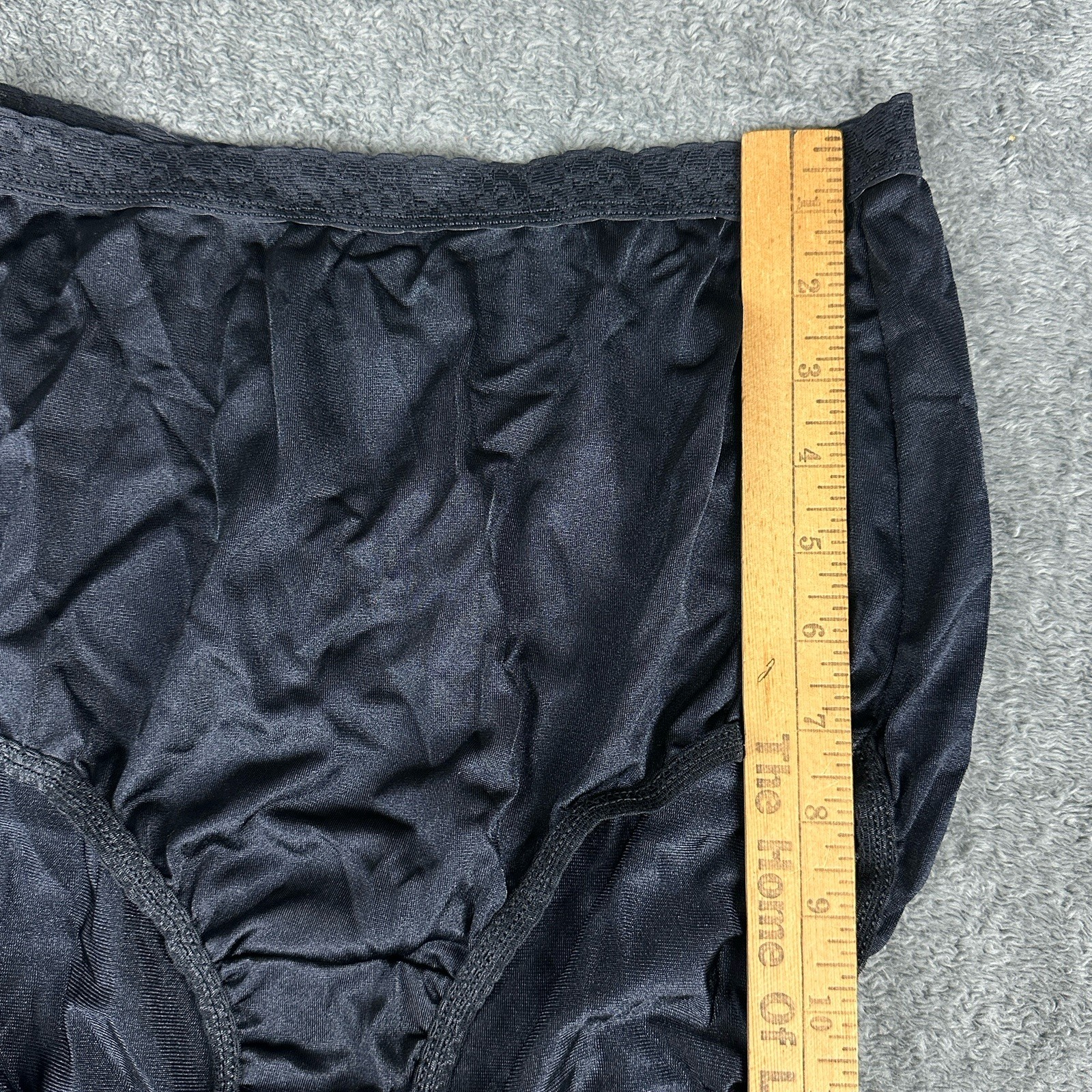 Sz 8 Hanes BLACK VTG 1990s All Nylon Hi Cut Lace Top Panty Cotton Crotch Silky