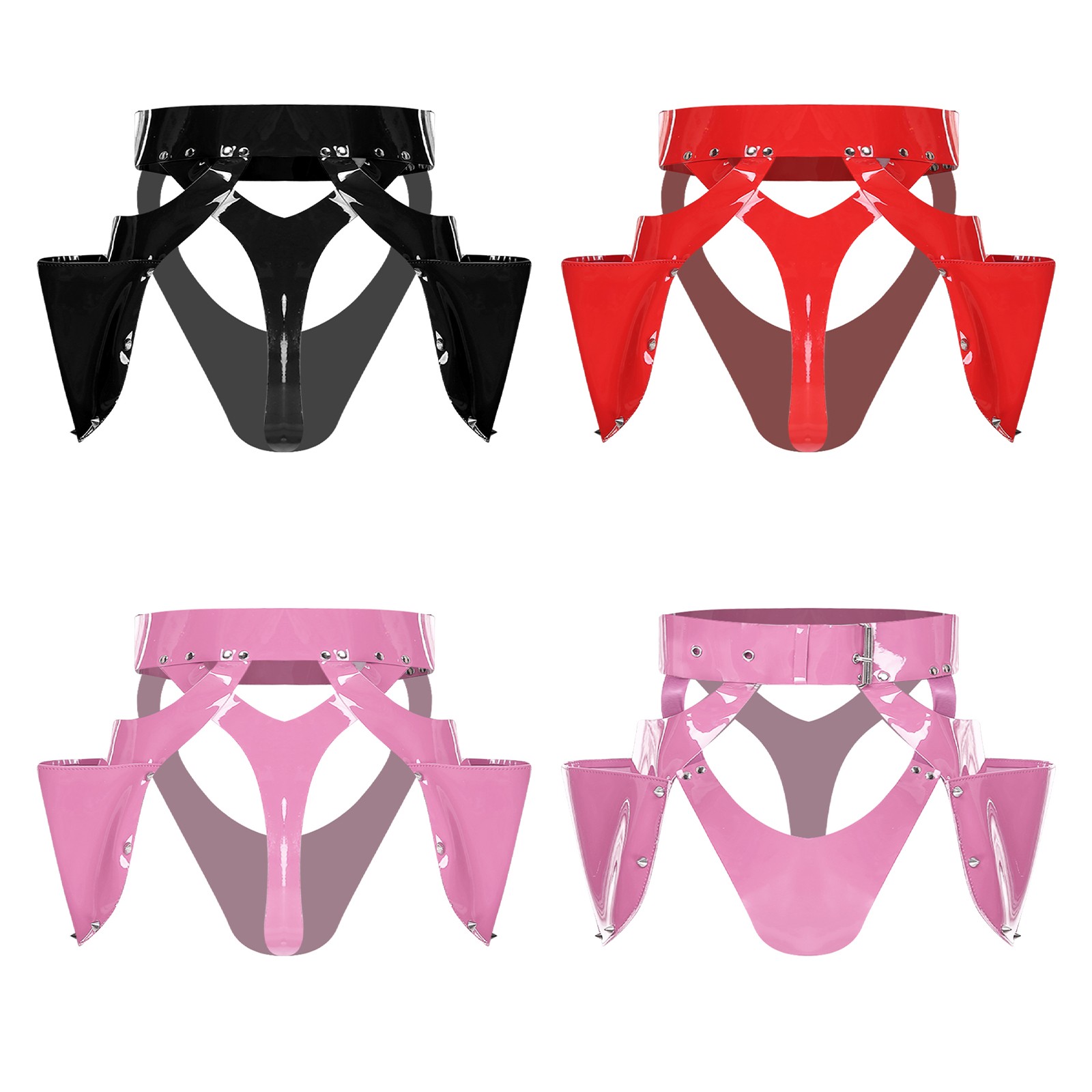 Womens Glossy PU Underwear Adjustable Waist Cutout Briefs Lingerie for Nightclub