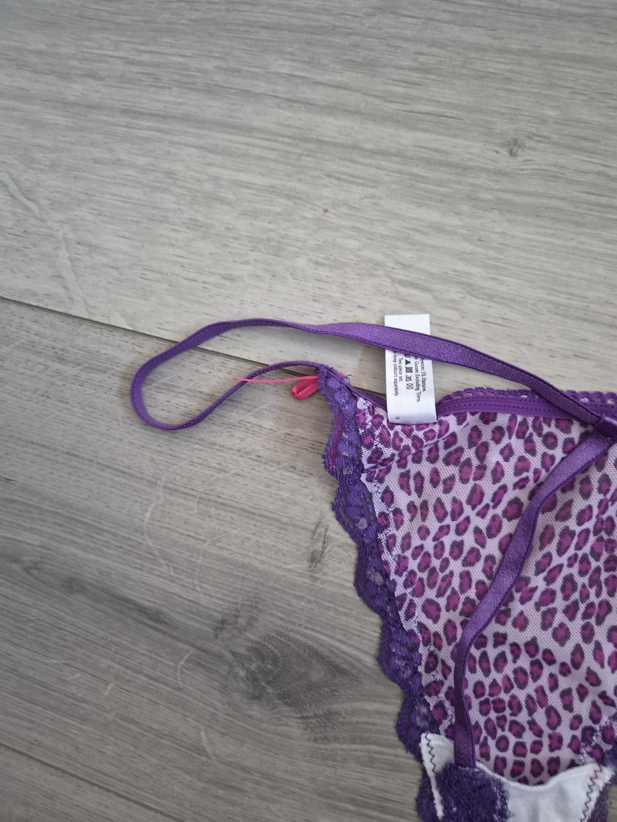BNWOT Vintage Ann Summers Purple Leopard Print Lace Trim G String Thong Sz 10-14