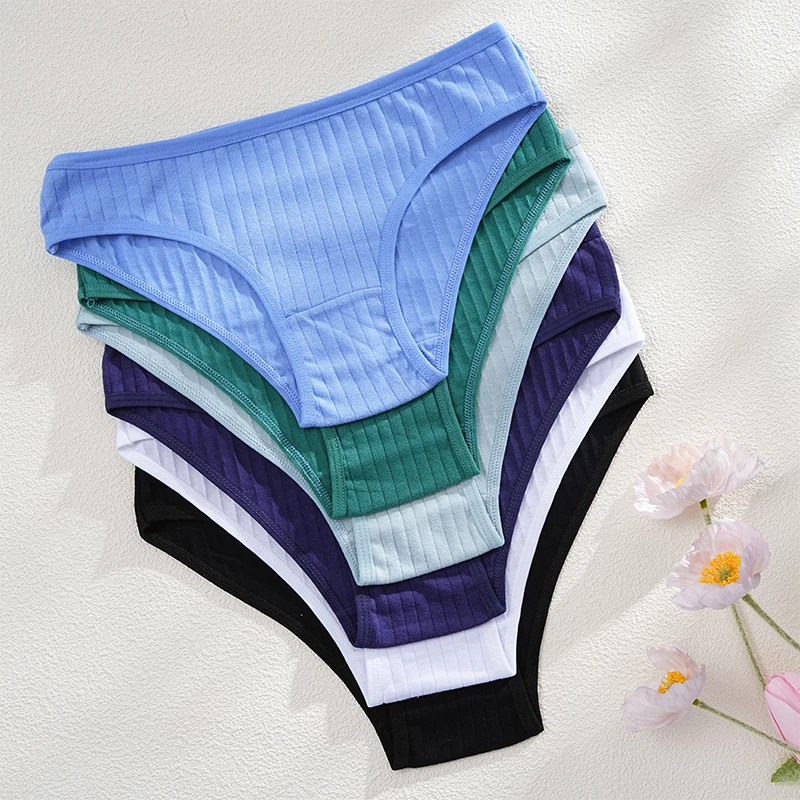4PCS/SET Women’s Cotton Panties Sexy Soft Striped Underpants 12 Solid Color