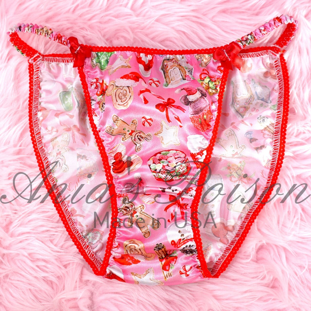 Christmas Satin Panties Sissy DUCHESS Cut Pink Treats ladies string bikini