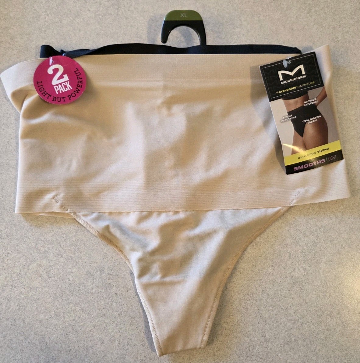 Maidenform Women’s XL Shaping Thong 2 PACK Underwear BIEGE BLACK #10726