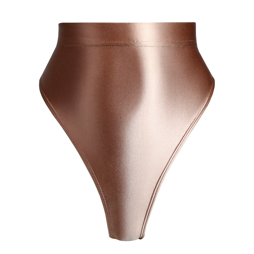 Women Sexy Shiny High-Waisted Panties Glossy Gymnastics Briefs Inner Outer Wear