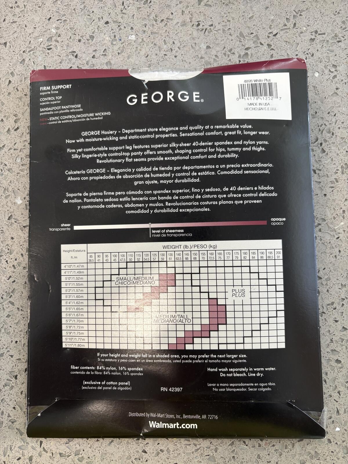 George Plus Size Firm Support Control Top Sandalfoot Pantyhose, White (#11)