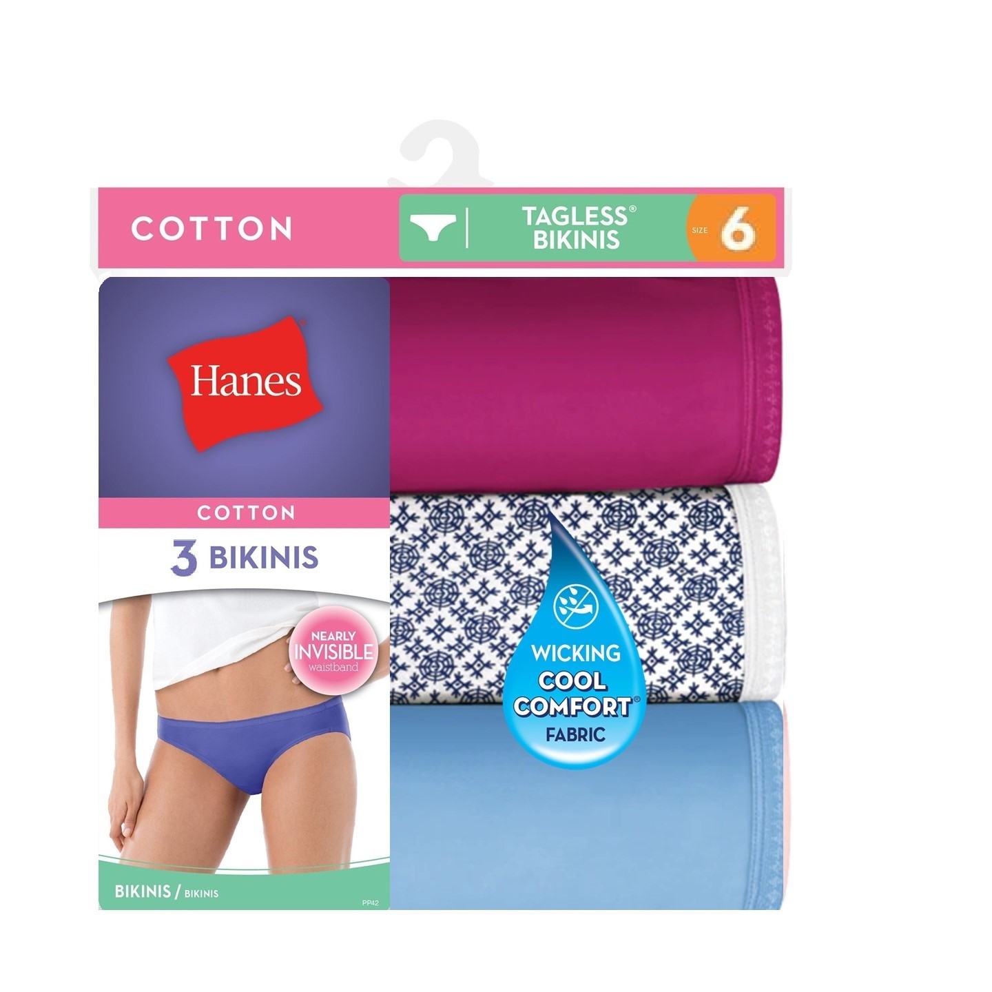 Womens Cotton Bikini Panties Assorted Color Hanes Comfort Tagless Bikinis 3-Pack