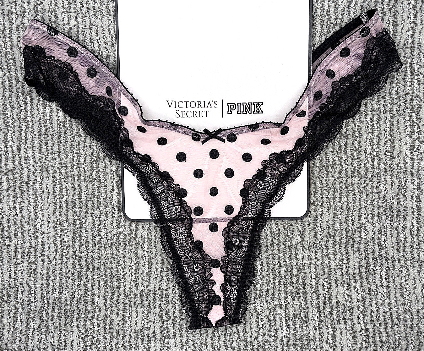 Victoria’s Secret Very Sexy NWT XXL Pink Polka Dot Sheer Mesh Thong Panty