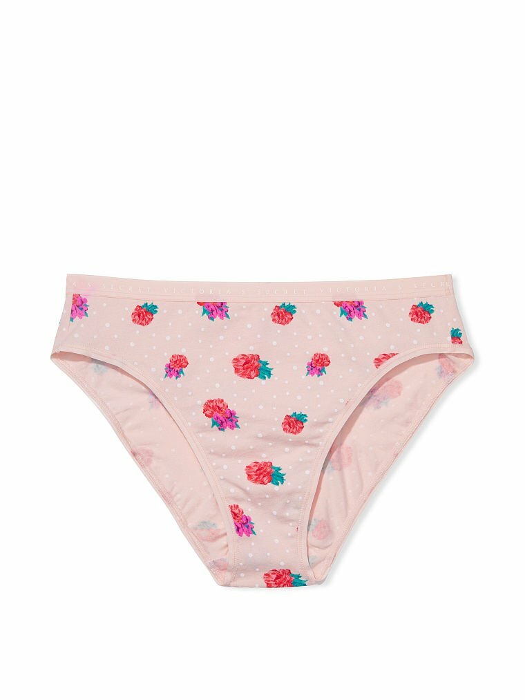 L XL Pink Dot Floral Stretch Cotton Victorias Secret High-Leg Waist Brief Pantie