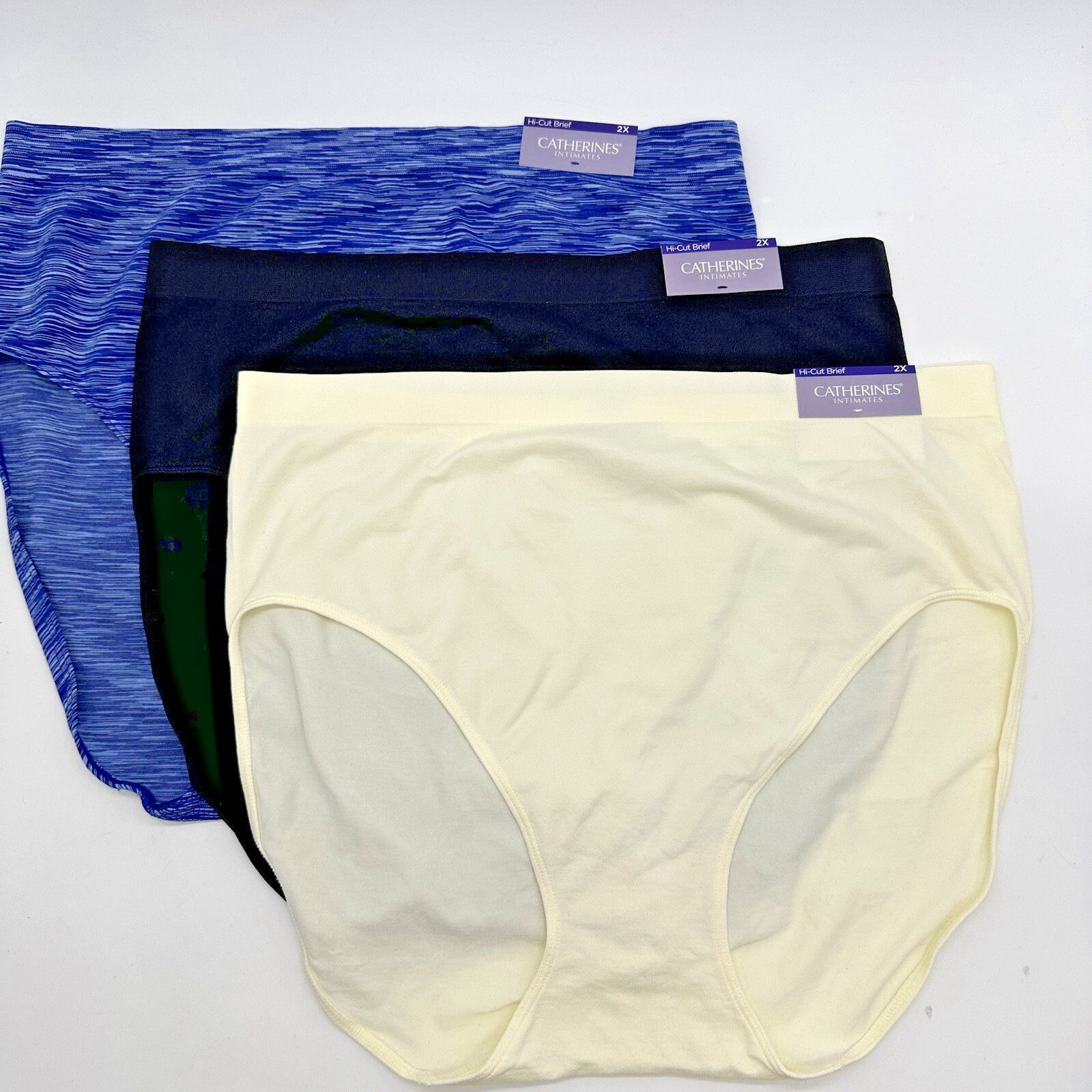 3 pr Catherines Hi Cut Brief Panties Size 2X Polyester Nylon Spandex New w/ Tags