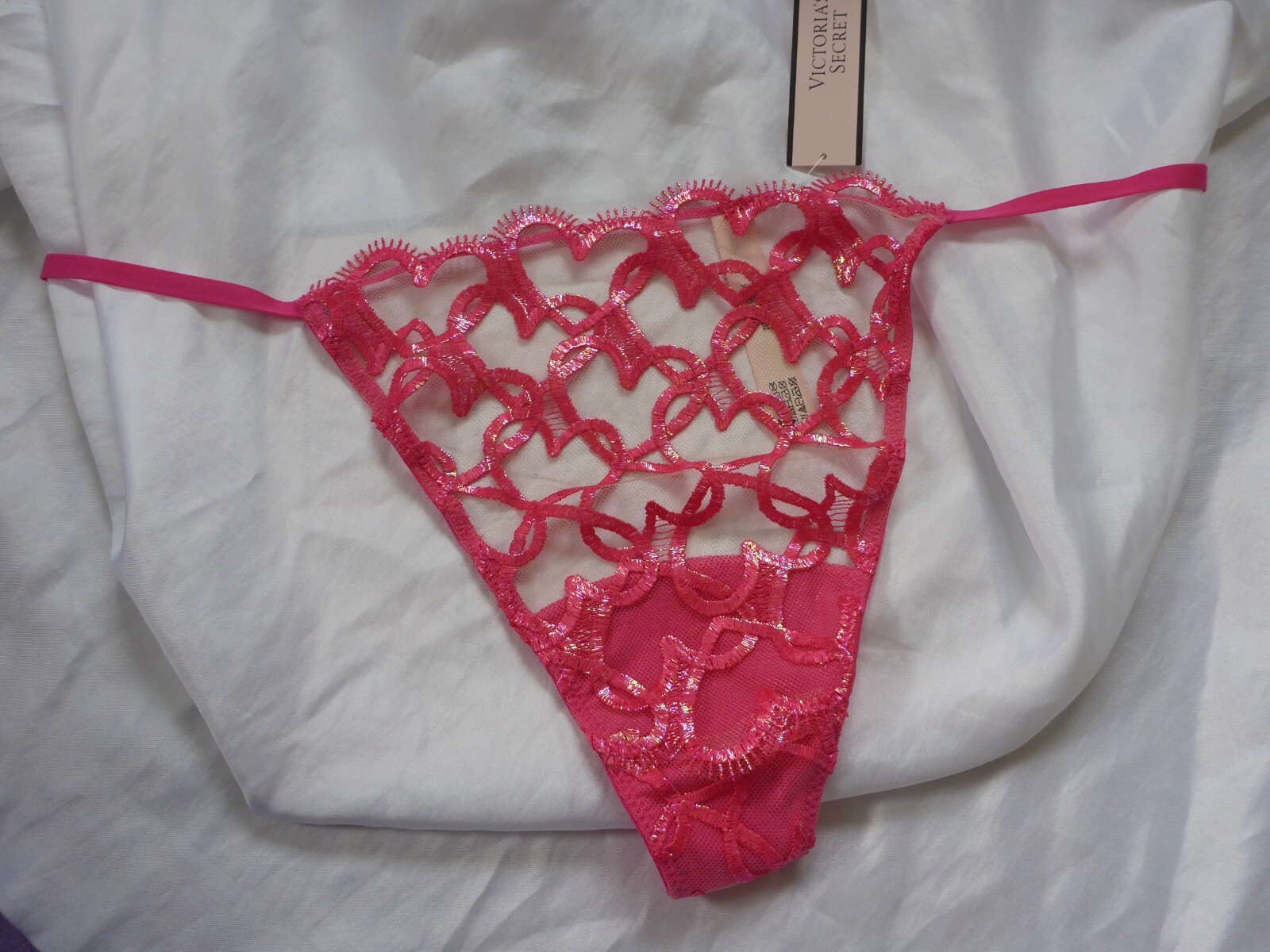 XL, Victoria’s Secret Dream Angel G-String, pink, foiled hearts on mesh, NEW