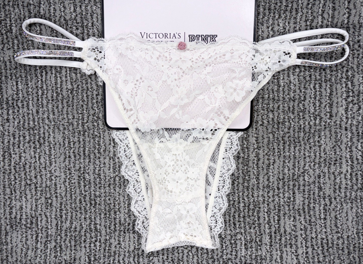 Victoria’s Secret Dream Angels NWT XL White Lace Shine Strap Brazilian Panty