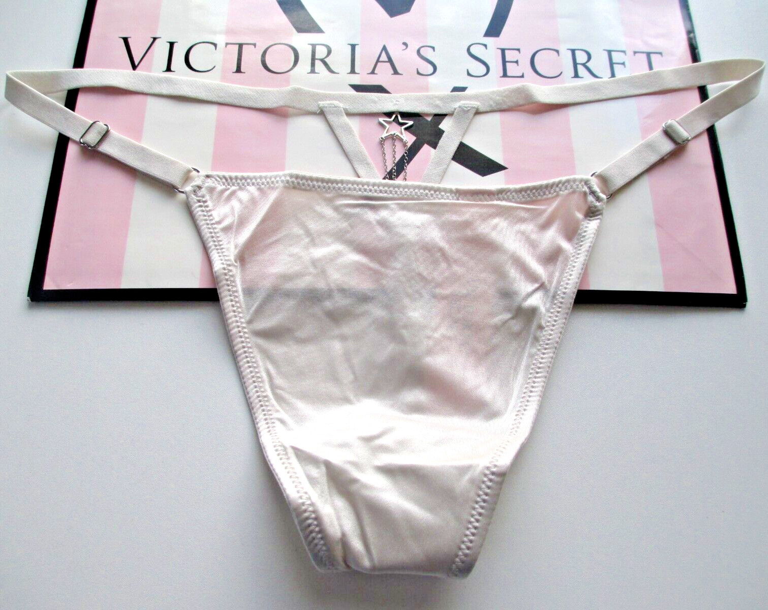 VICTORIA’S SECRET VERY SEXY V-String Thong Panty S M L XL Silver NWT Hardware VS