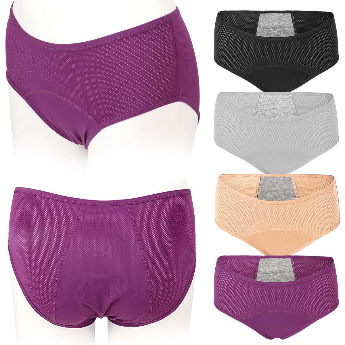 4 Packs Womens Period Cotton Panties Leakproof Menstrual Underwear Briefs Panty
