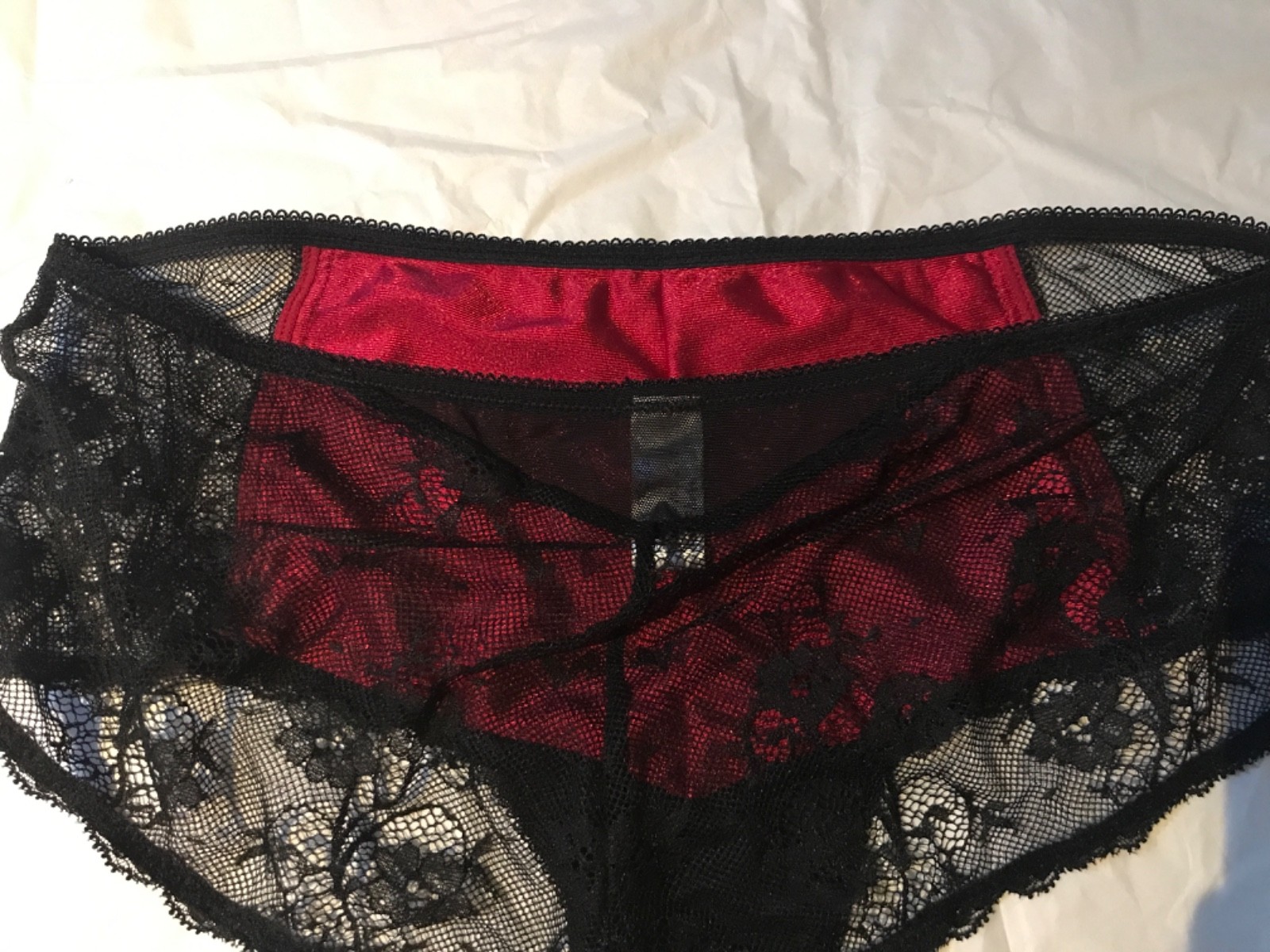 New BLACK RED lace front sheer back brief new uk 10 new