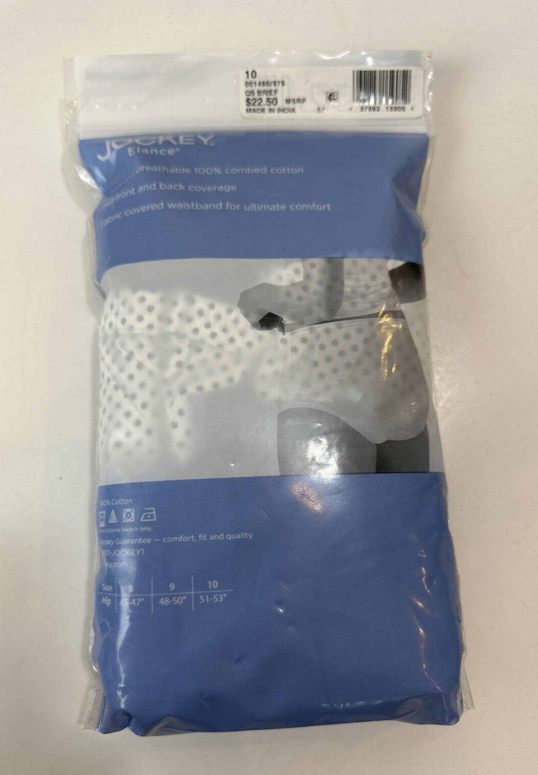 Jockey 3-Pack Briefs Sea Blue Dot 100% Cotton Comfort Classic Underwear Size 10