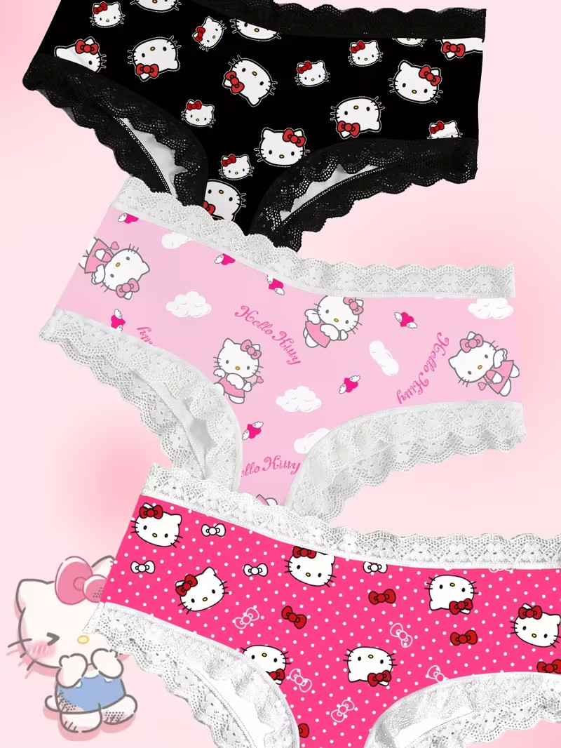 Sanrio Hello Kitty Sexy Cute Cartoon Lace Kawaii Brief Panties – Pack of 3