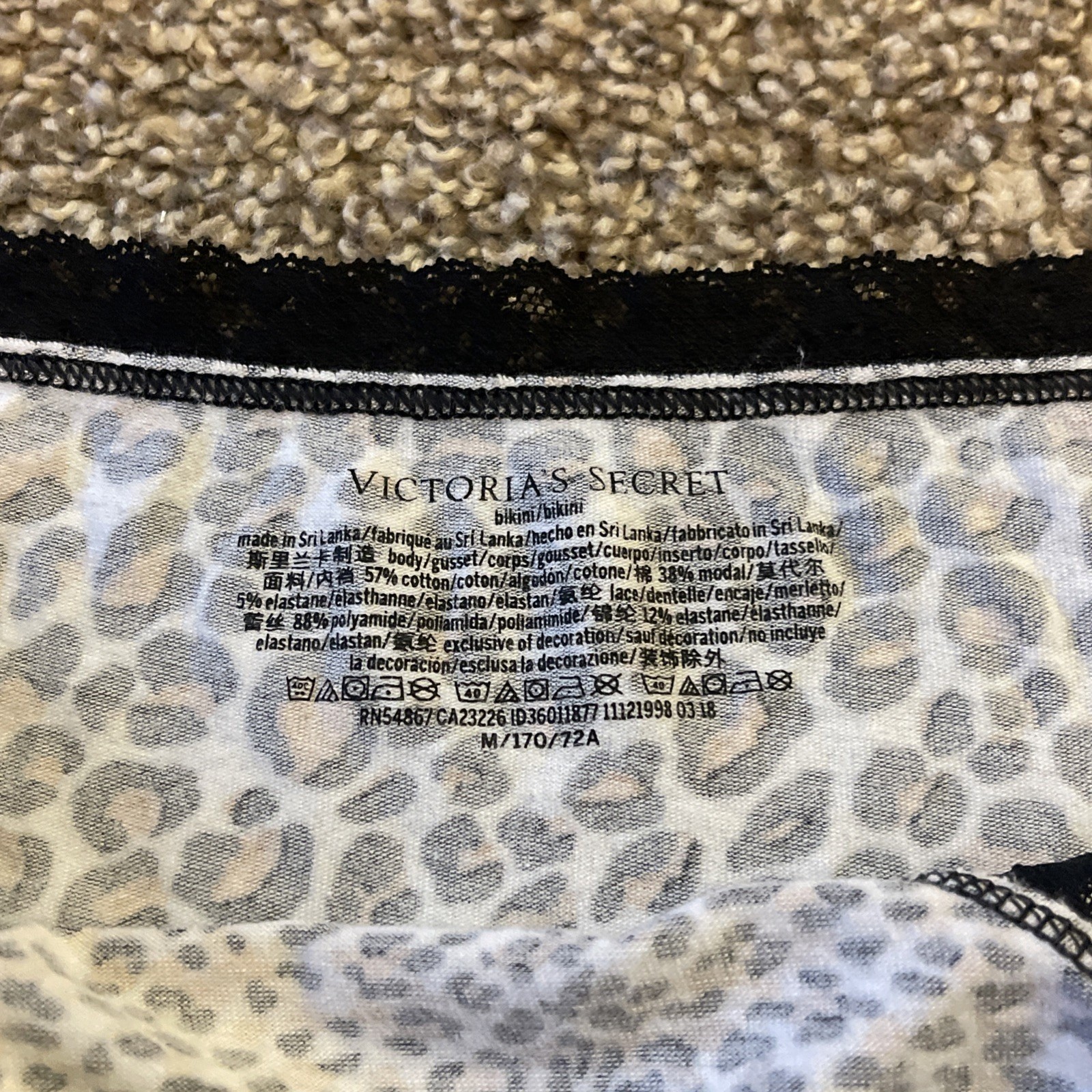 Vtg Victoria’s Secret Black Leopard Lace Trim Bikini Panties Med Animal Print