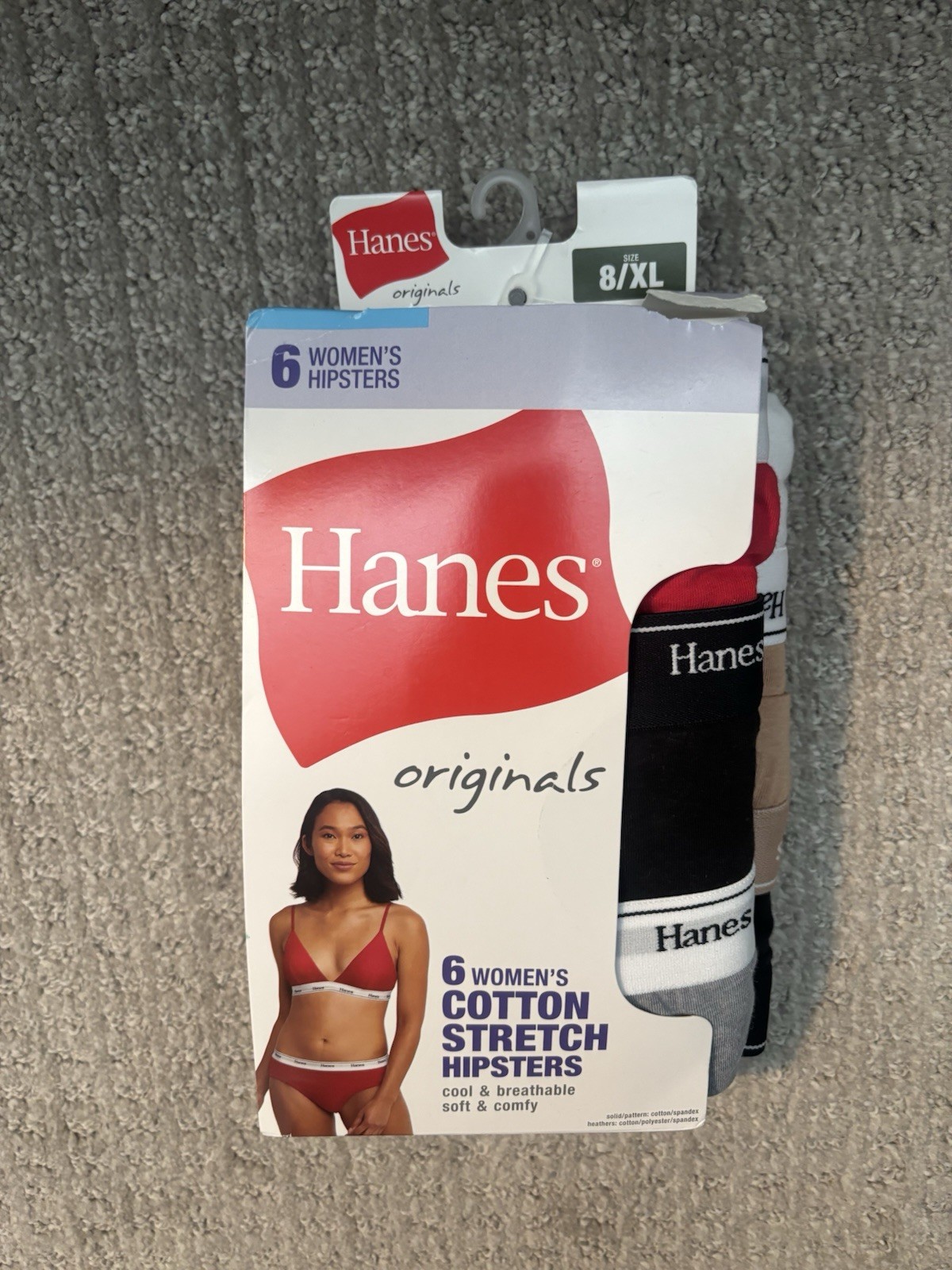Hanes Originals Women’s Thong Underwear Stretch Cotton 6-Pack X-Large Size 8