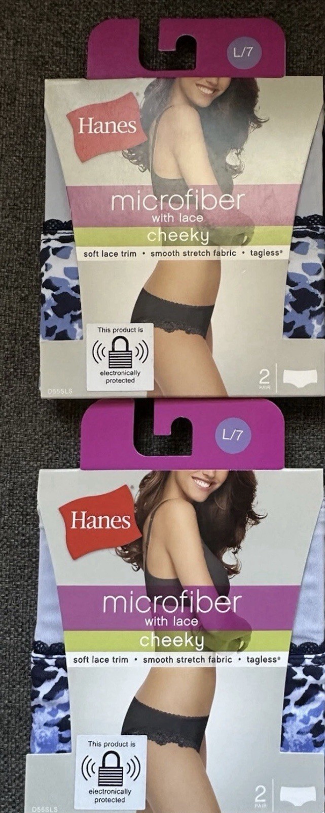 NEW SEXY! Hanes Microfiber w/Lace Cheeky Panties 7/L (2 Packs of 2/pk. = 4 pr)
