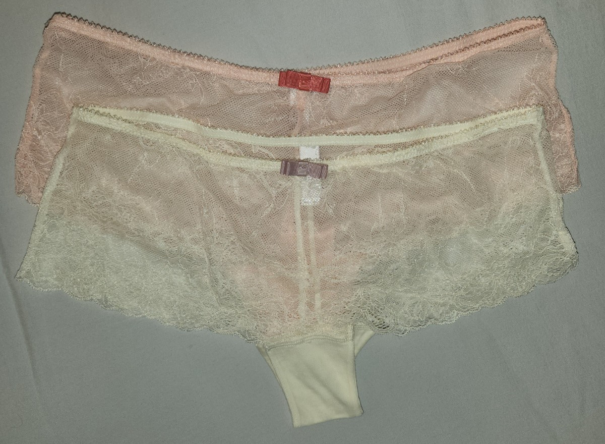 Affinitas Intimates Lace Boyshort Panty 2PK Cream & Pink Romantic Lingerie LG 16