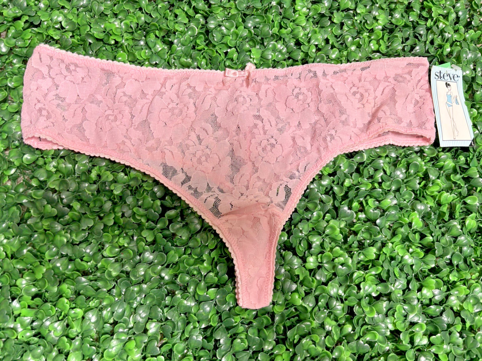 Y2K 90s St. Eve Intimates Women’s Pink Lace Cheeky Thong Panties Size Large