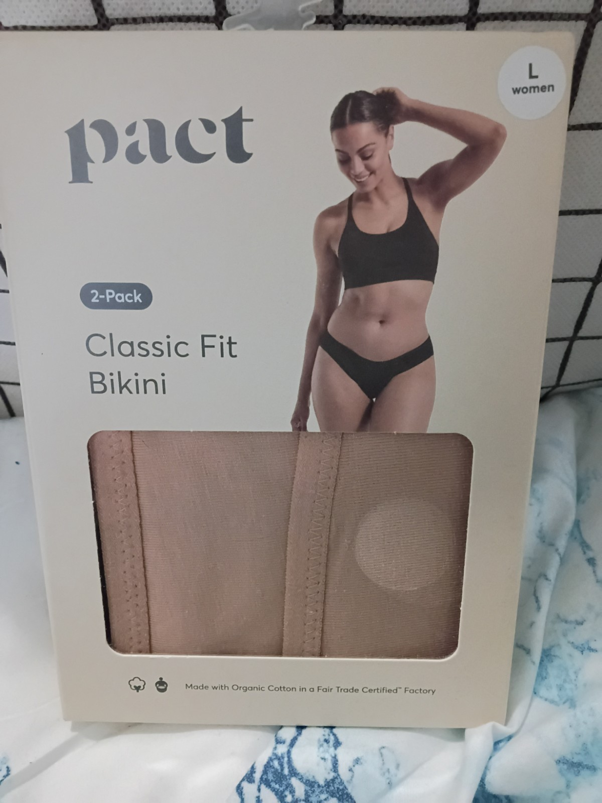 Pact Organic Cotton Classic Fit Bikini Underwear 2-Pack Large Sesame NIB