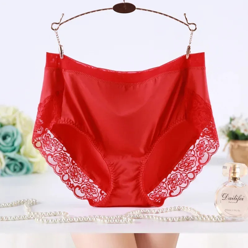 High Waist Panties Briefs Lace Solid Color Plus Size Support Comfortable Fit