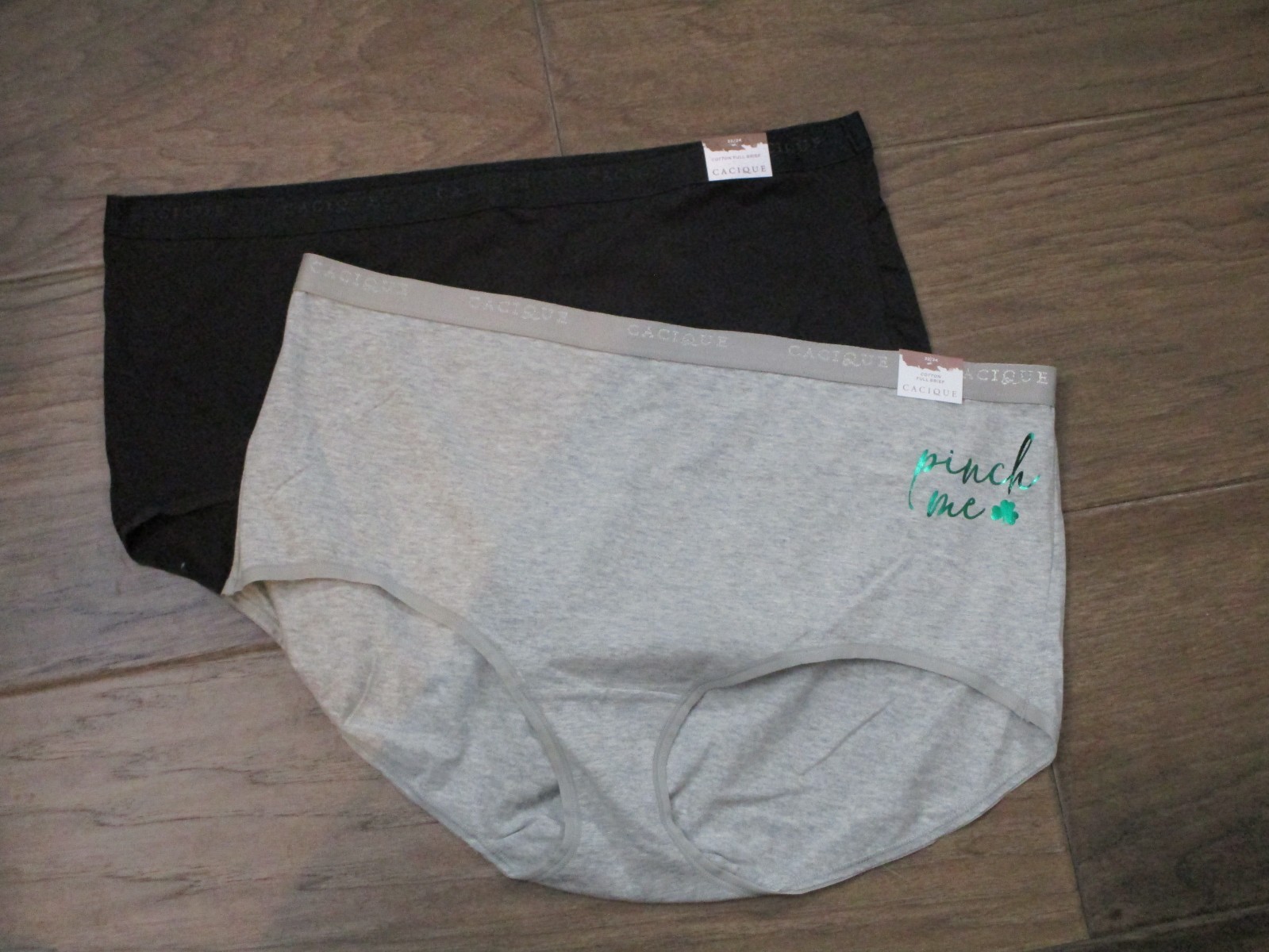 2-PACK CACIQUE COTTON FULL BRIEF PANTIES IN BLACK/ GRAY “PINCH ME” SIZE 22/24