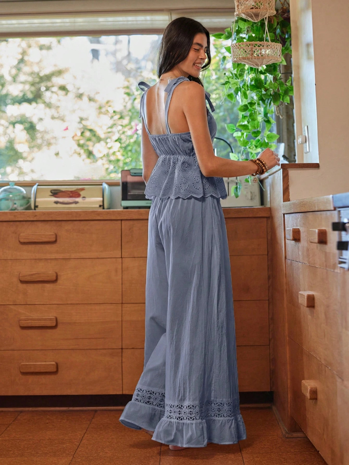 Lullawish Bohemian Style Spaghetti Straps Cotton Woven Pyjama Set for Cheap24