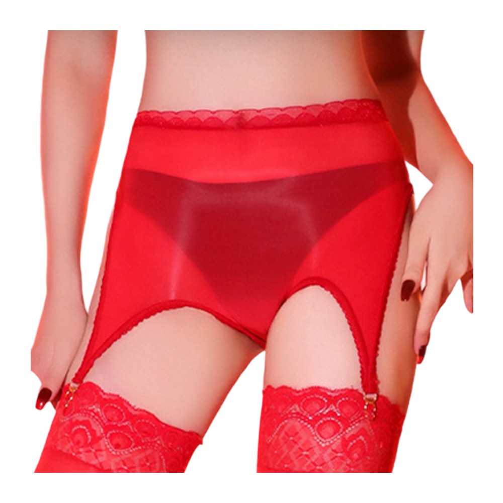 Women Lace Suspender Stretchy Mesh Garter Belt 4 Adjustable Y-straps + 4 Buckles