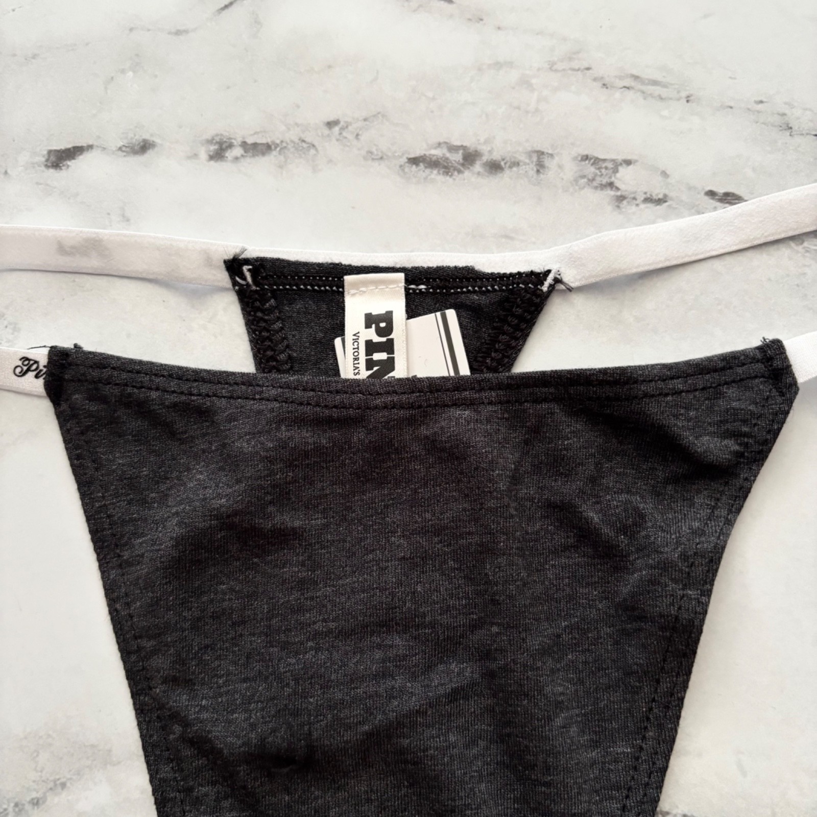 PINK Victoria’s Secret String Thong Panty Nwt High Leg Logo Charcoal Gray XL 2XL