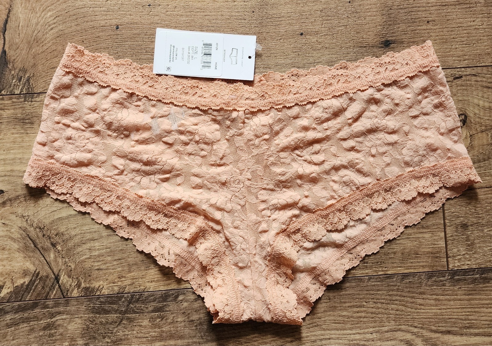 NWT HANKY PANKY STRETCH LACE BOYSHORT PANTIES 4812N HONE PEACH NUDE LARGE