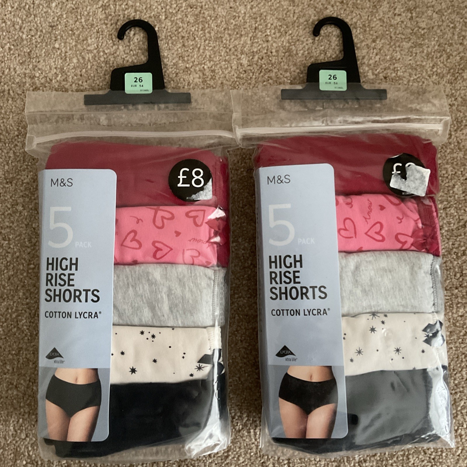 RRP £16 M&S 2 x 5 Pack Size 26 Cotton Lycra High Rise Shorts Knickers Very Pink