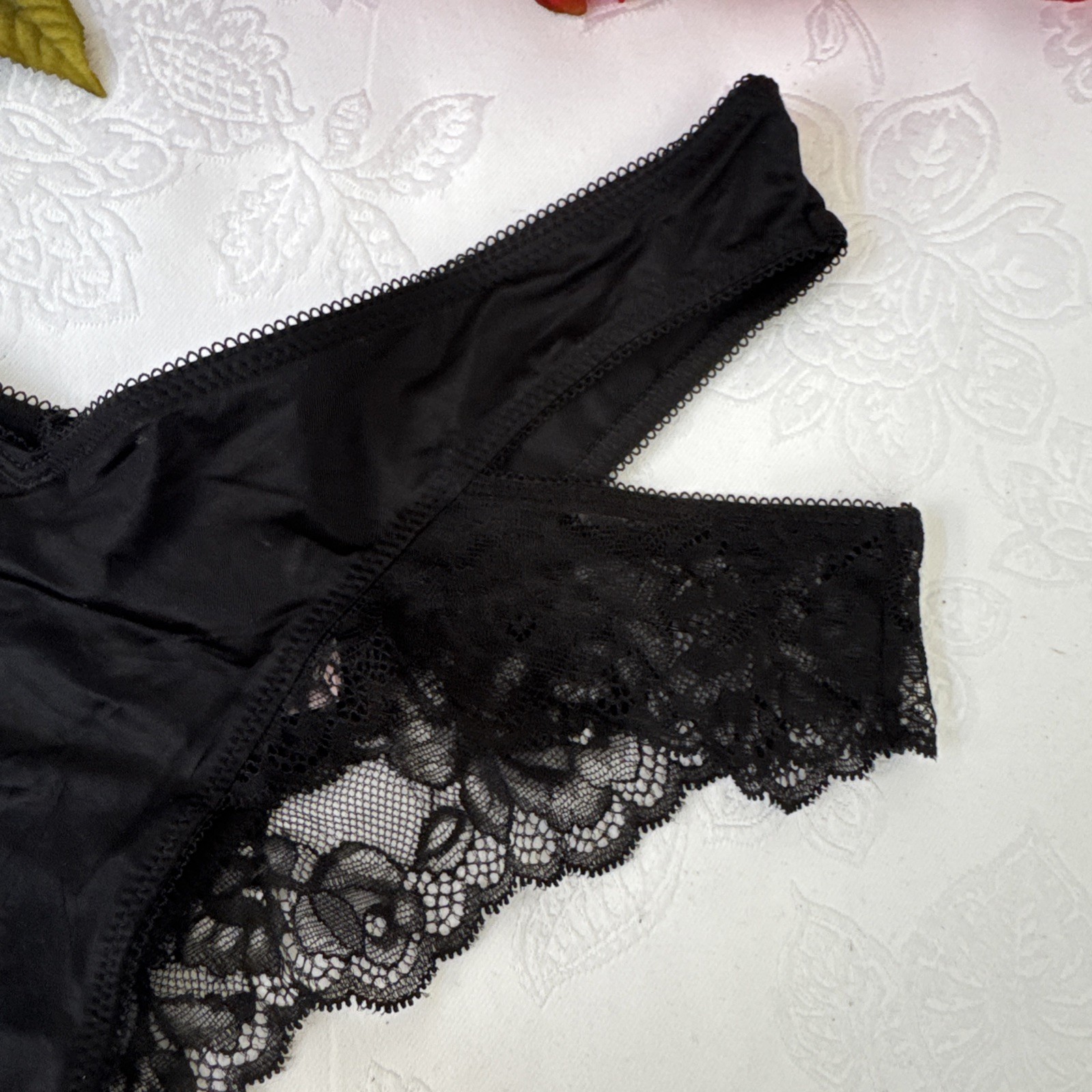 VICTORIA’S SECRET S BLACK SILKY STRAPPY CUT OUT CHEEKY VERY SEXY PANTIES NWT