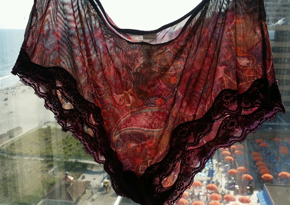 Vintage Delicates Nylon/Spandex Sheer Burgundy Paisley/Flower Lace Undies sz 8