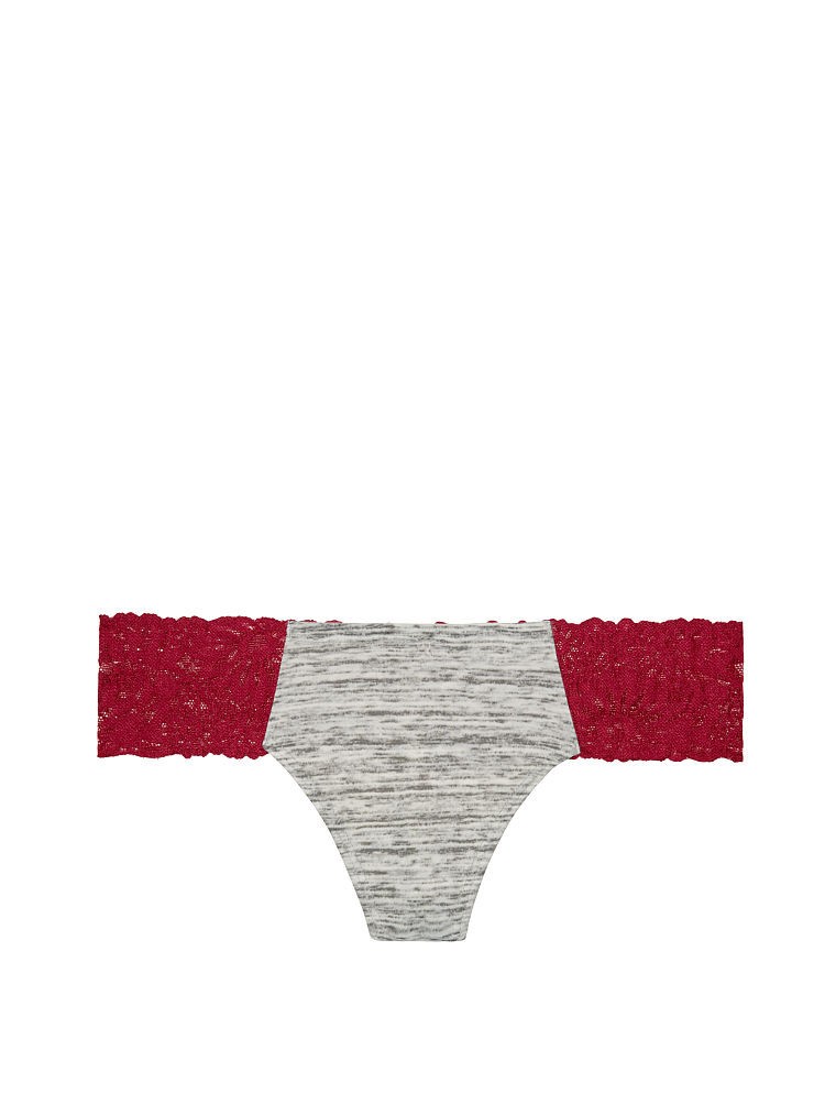 Victoria’s Secret PINK Lace Sides Thong Panty Heather White Tiger