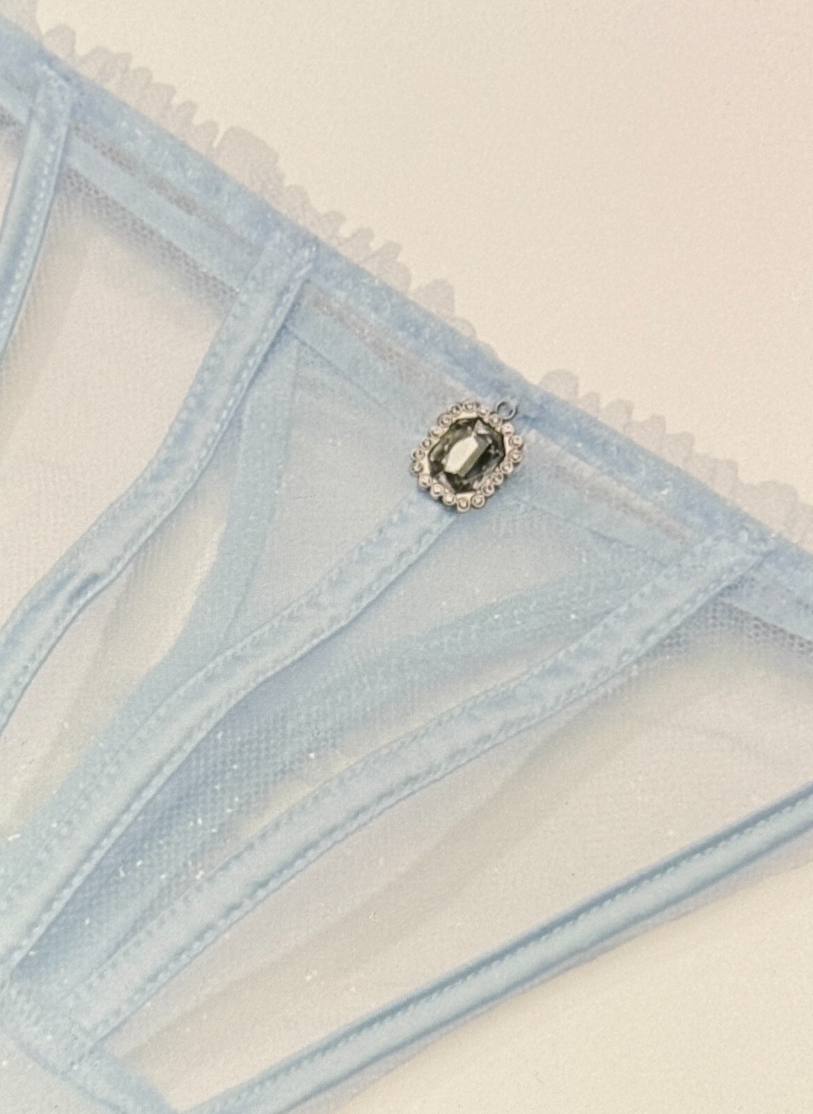 Victoria’s Secret Dream Angels Glitter Tulle Thong Panty Rhinestone Mesh Blue XL
