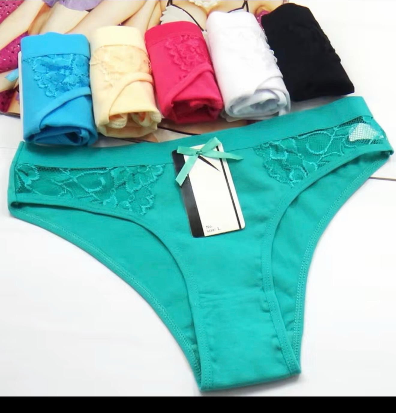 Yun Meng Ni Bikini Panties 3 Pack Pink Blue White Cotton Lace Size M