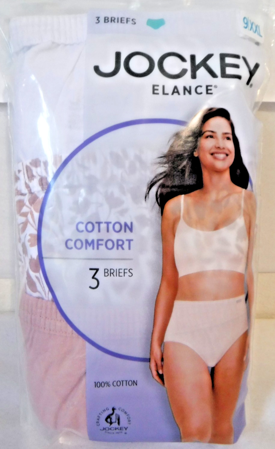 Jockey 3 Briefs Panties Cotton waistband 1486 Earth Rose Floral White mix sz 9