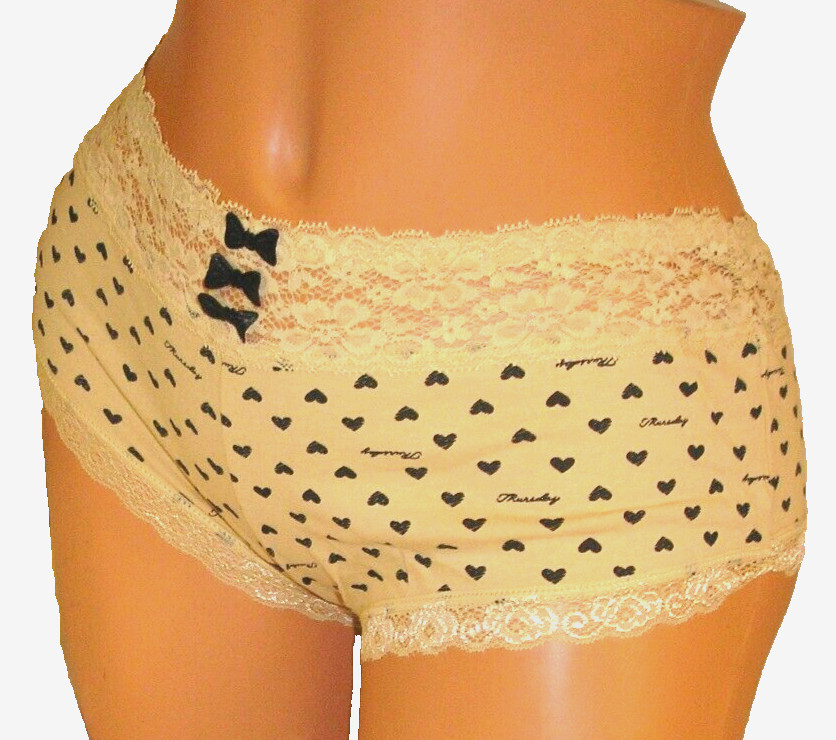 Panties Lingerie Lace Trim Yellow Black Heart Print Hipster XL / XXL Adult Gift