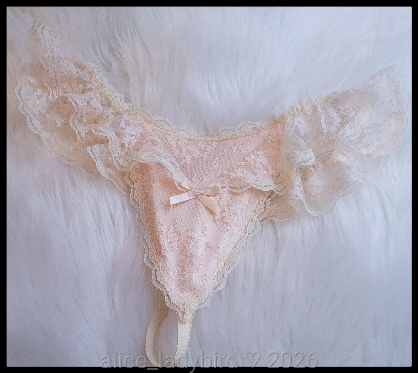 FRILLY Vintage PANTIES String Bikini Satin Bow LACE Ruffle THONG Babydoll S/M/L