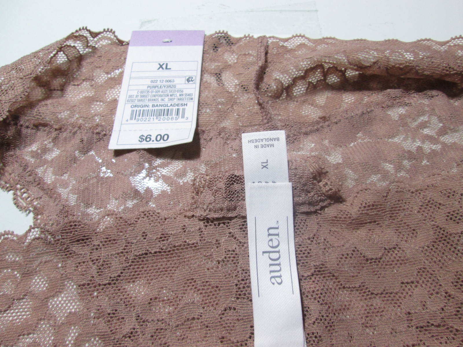 NWT Auden Womens Size XL Panty Dusty Rose Thong Floral Lace Lingerie