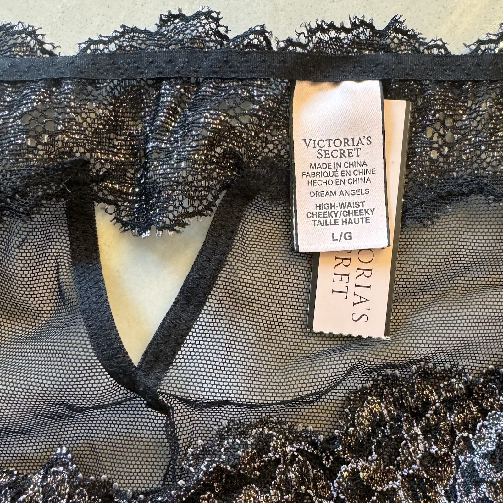 NEW! VS VICTORIA’S SECRET LG ~ BLACK LACE PANTY ~ HIGH WAIST CHEEKY DREAM ANGELS