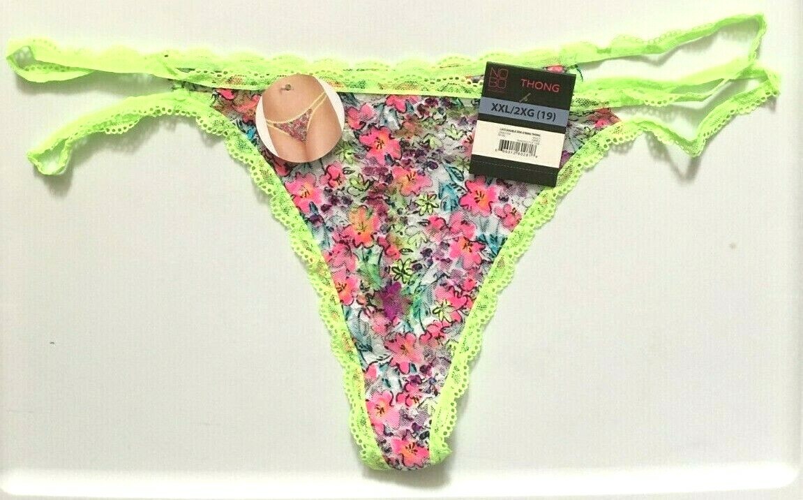 Womens Sexy Multi Floral Thong Panties Size XL-2X Dual Straps Mesh Neon Lace NWT