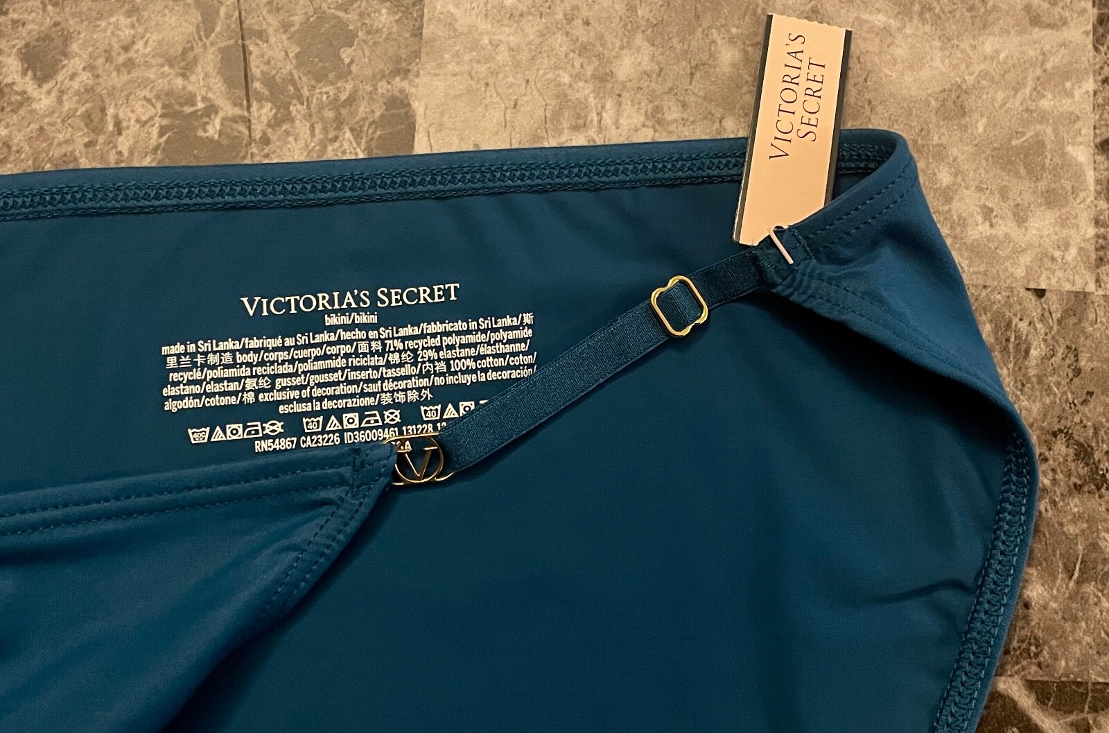 NWT VICTORIA’S SECRET BLUE SMOOTH GOLD ADJUSTABLE STRAP STRING BIKINI PANTIES