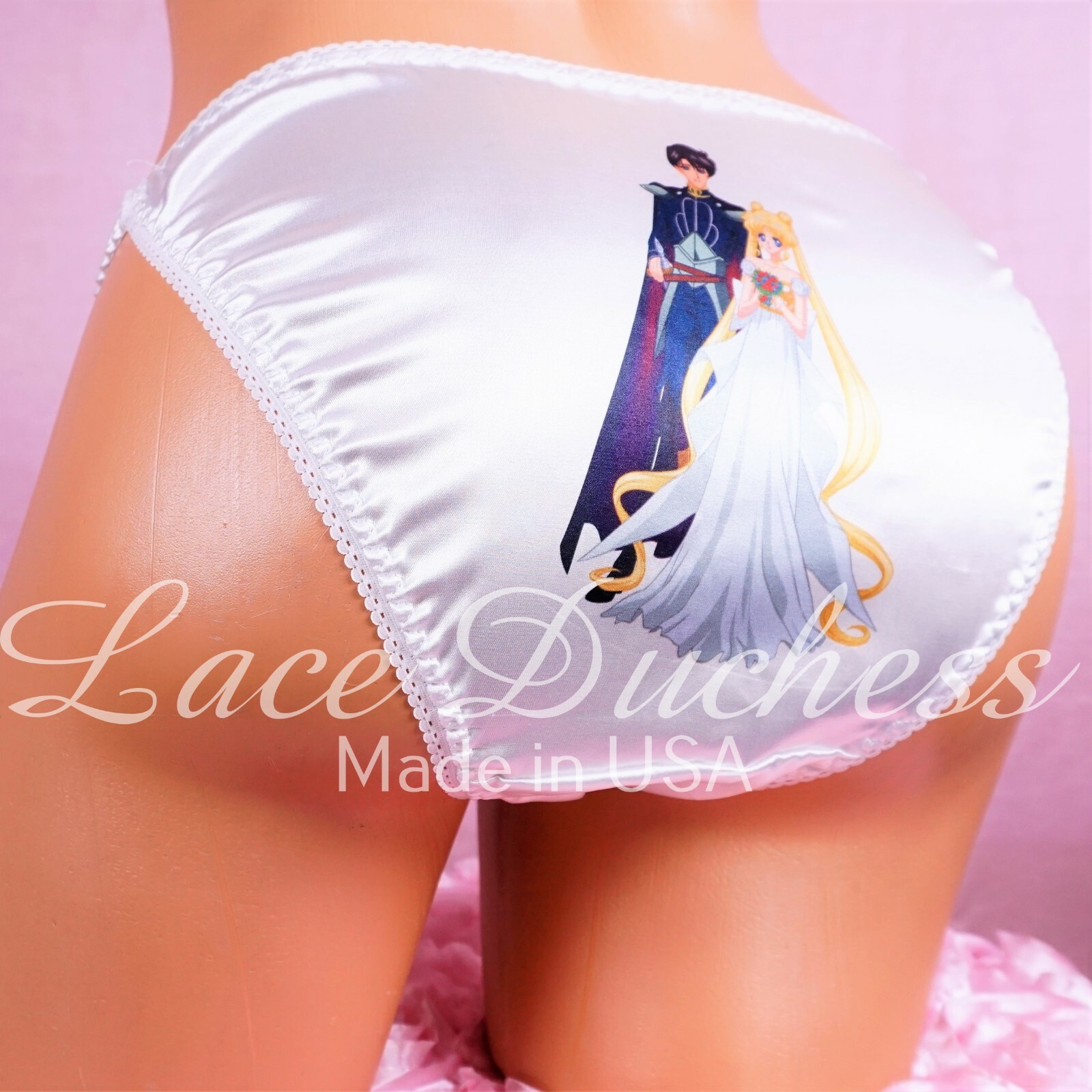80s style SATIN Sailor Wedding White Ladies/ MENS Sissy string bikini Panties