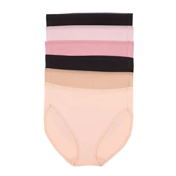 Felina Womens 6 Pack Small Pima Cotton Blend Hi Cut Briefs – Black Pink Brown
