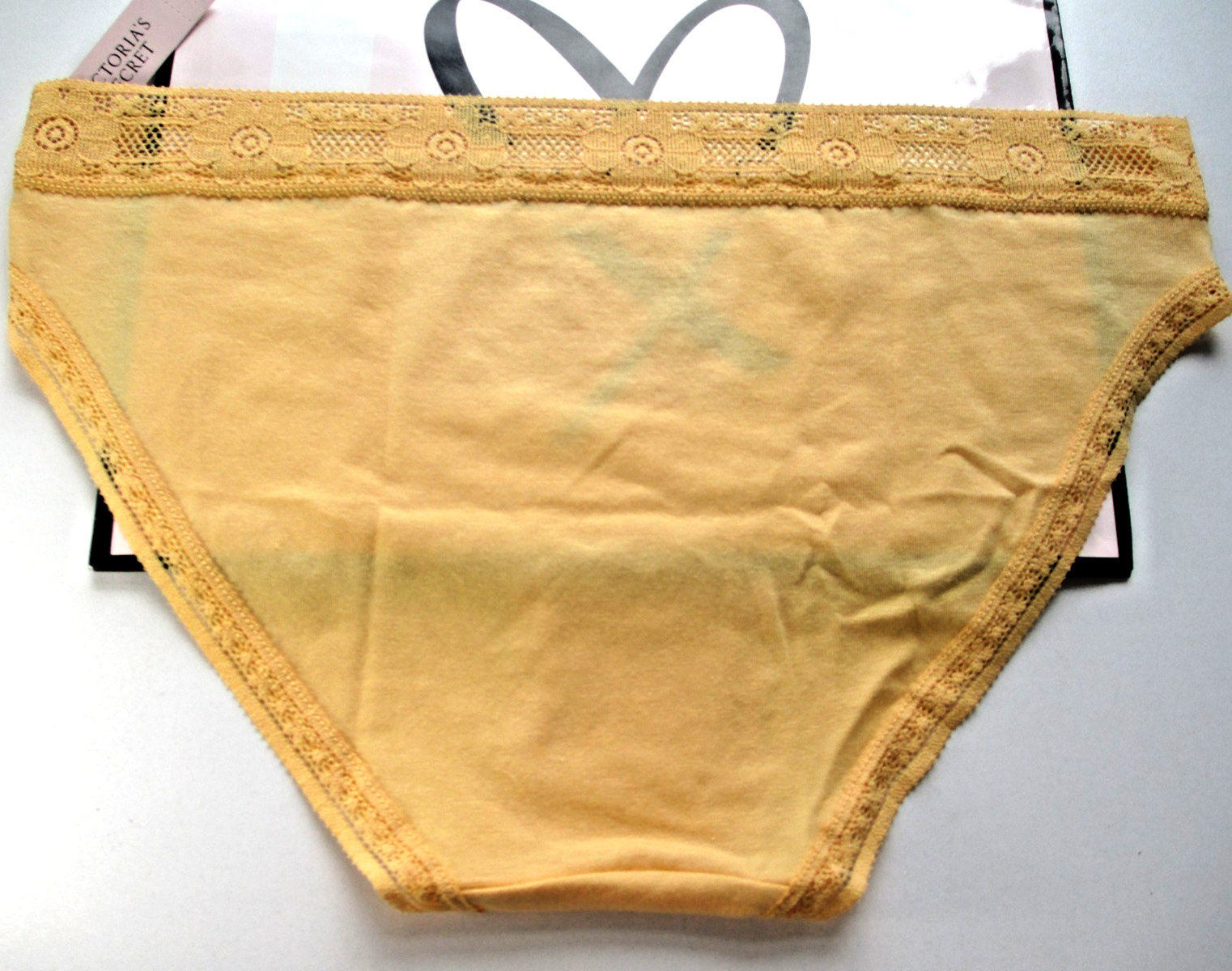VICTORIA’S SECRET Cotton Bikini Panty S M L XL Yellow VS Daisy Crochet Lace Trim