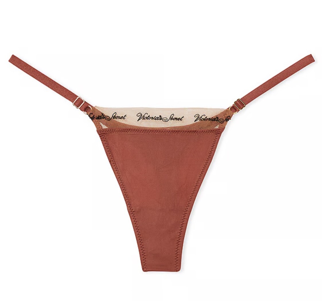 Victoria’s Secret VERY SEXY EMBROIDERED LOGO Adjustable THONG PANTY S Cinnamon