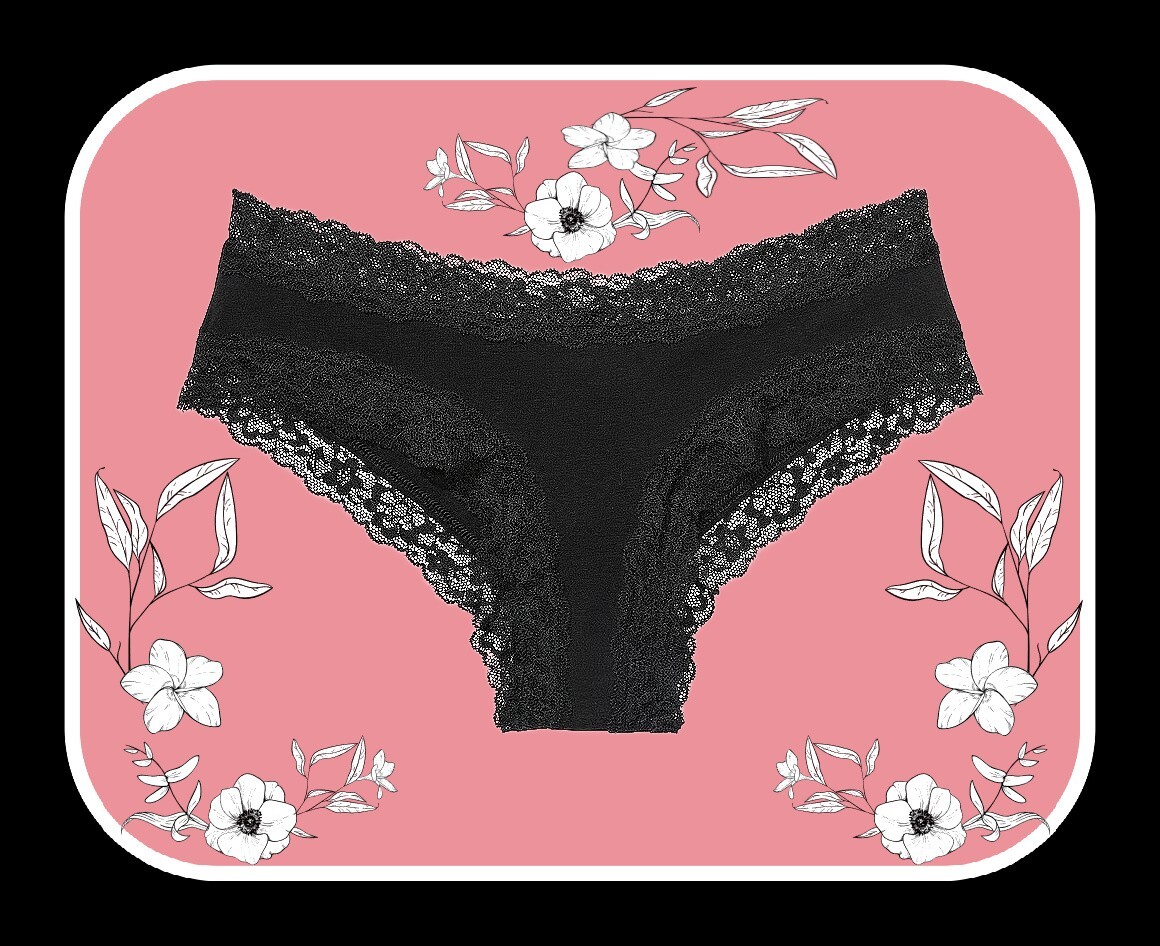 L NOIR BLACK Victoria’s Secret Stretch Cotton Lace-Waist & Leg Cheeky Pantie